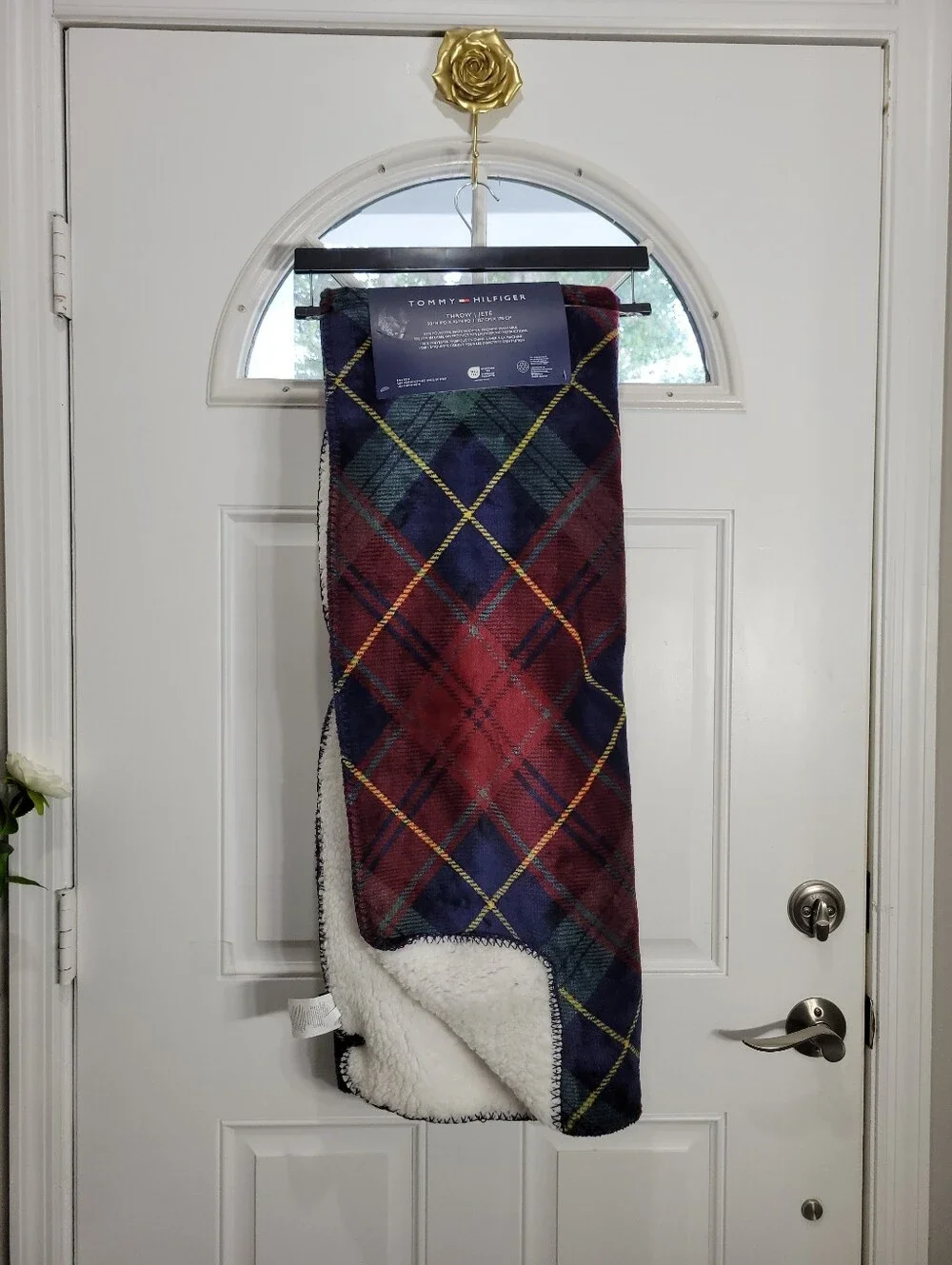 Tommy Hilfiger Red, Navy & Green Plaid Throw